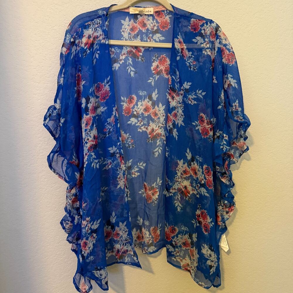 Rewind Womens Cardigan Summer Kimono Size Medium Sheer Open Cover Up Lace Trim